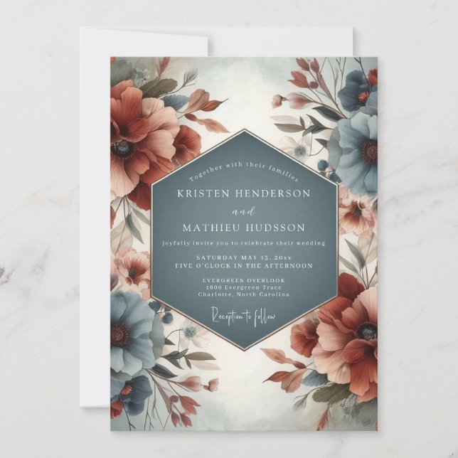Slate & Sienna Muted Floral Wedding Inbjudningar (Framsida)