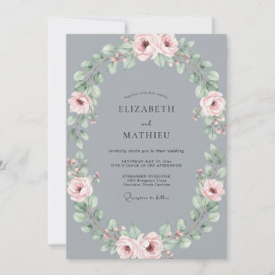 Slate Soft Blush Petal Bröllop Inbjudningar