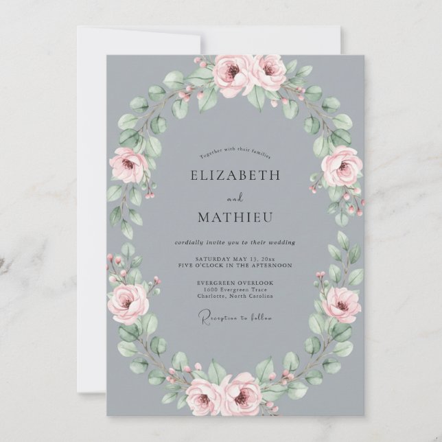 Slate Soft Blush Petal Bröllop Inbjudningar (Framsida)