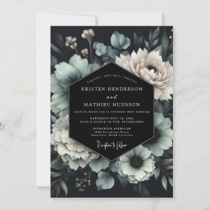 Slate Teal Floral Noir Bröllop Inbjudningar