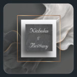 Slate Texture Modern Wave Frame Elegant Wedding  Fyrkantigt Klistermärke<br><div class="desc">Embrace a fusion of organic sophistication and minimalist edge with this elegant black wedding sticker design. Featuring a rich slate stone texture layered beneath a soft gradient border and framed by flowing wave-like lines in black and ivory with subtle gold undertones, this modern yet earthy design adds refined depth and...</div>