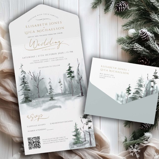 Slate Winter Ligcape Woodland Bröllop QR-kod (Skapare uppladdad)