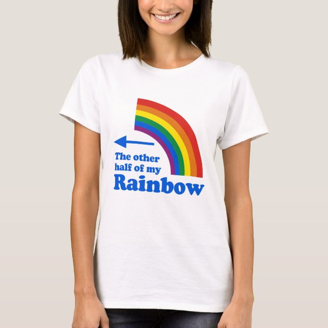 Slätt för vänstersida för gay humorregnbågehalva t shirt (Framsida)