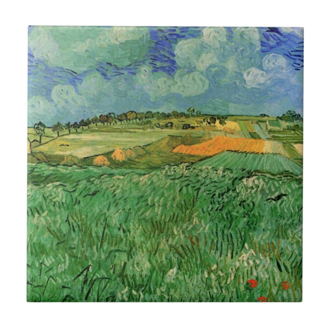 Slätt nära Auvers av Vincent van Gogh Kakelplatta (Framsidan)