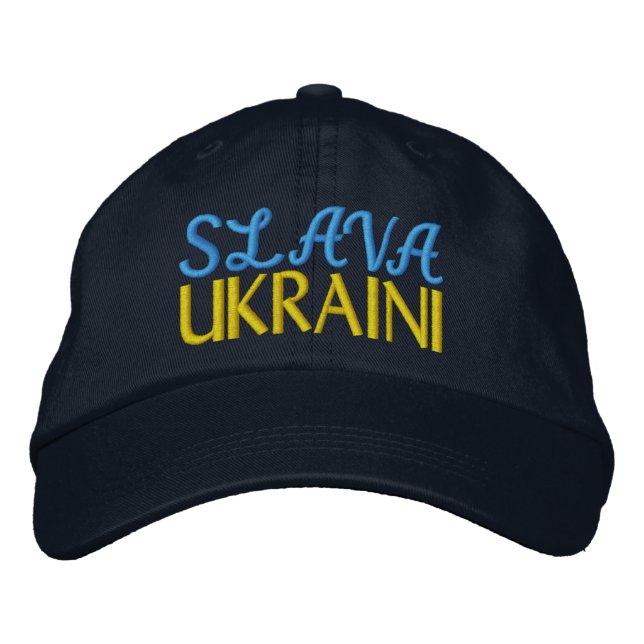 SLAVA UKRAINI ’Glory to Ukraina’ Blue Gult Navy Broderad Keps (Framsida)
