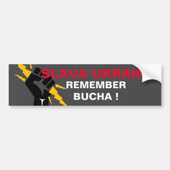 SLAVA UKRAINI MINNS BUCHA BUMPER STICKER BILDEKAL (Framsidan)