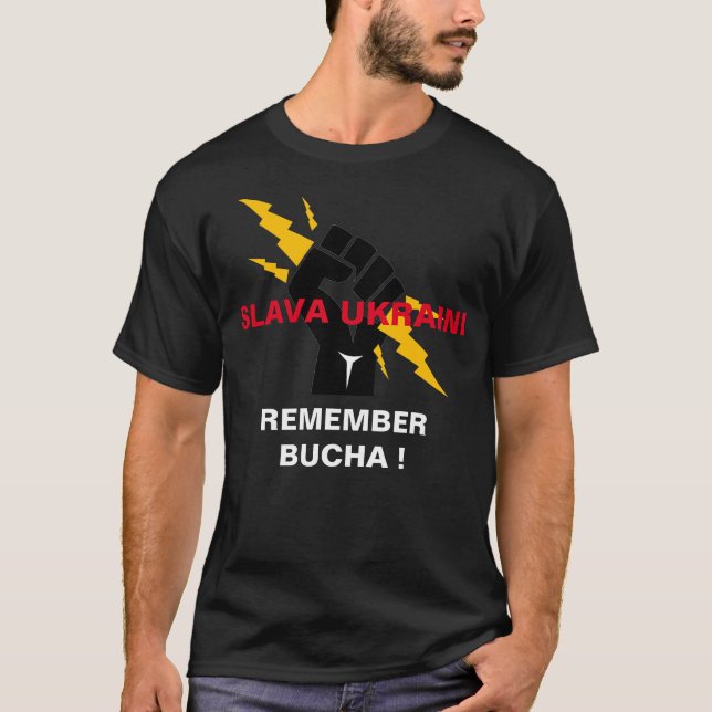 SLAVA UKRAINI MINNS BUCHA T-Shirt (Framsida)