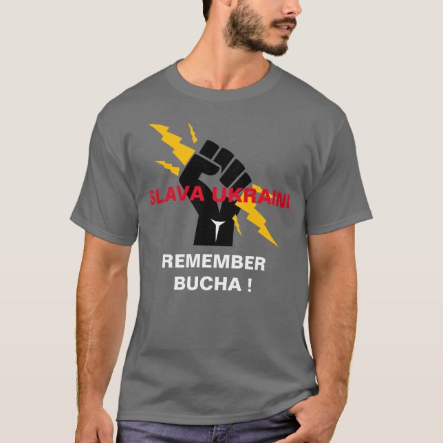 SLAVA UKRAINI MINNS BUCHA T-Shirt (Framsida)