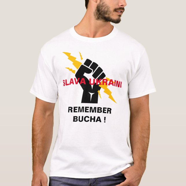 SLAVA UKRAINI MINNS BUCHA T-Shirt (Framsida)