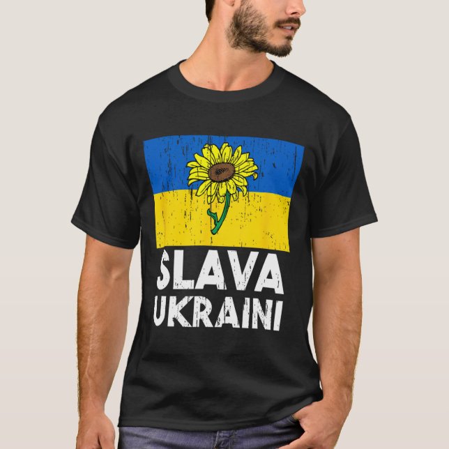 Slava Ukraini Solros Stå Med Ukraina Herr Tröjor (Framsida)