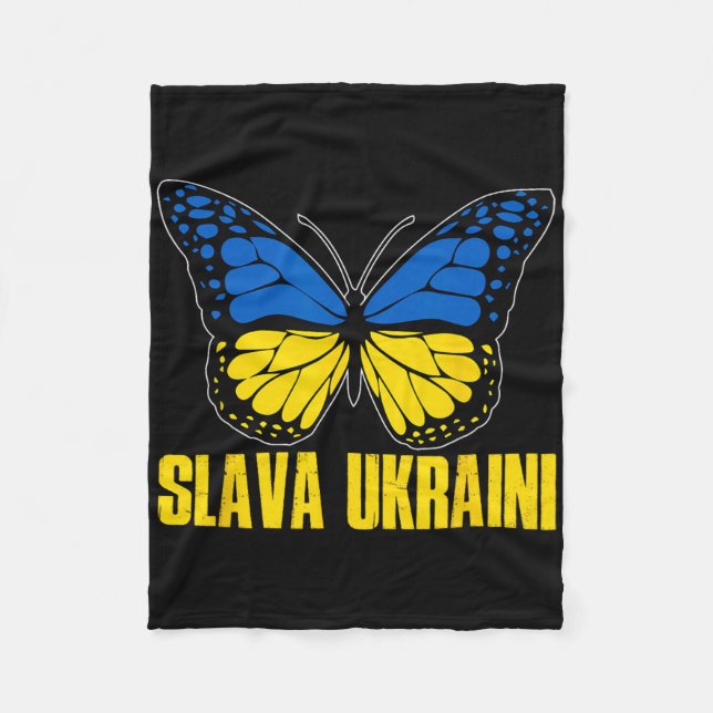 Slava Ukraini Support Ukraine Retro Ukrainian Flag Fleecefilt (Framsidan)