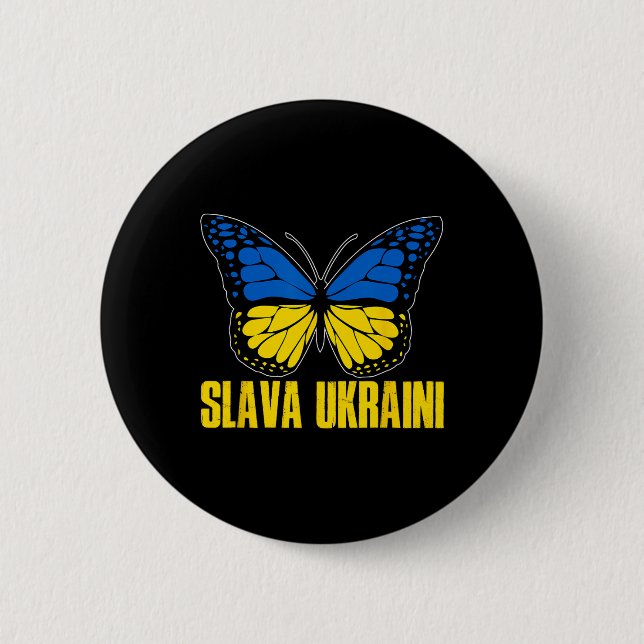 Slava Ukraini Support Ukraine Retro Ukrainian Flag Knapp (Framsida)