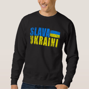 SLAVA UKRAINI Ukraina Flagga Färg Distress Retro Lång Ärmad Tröja