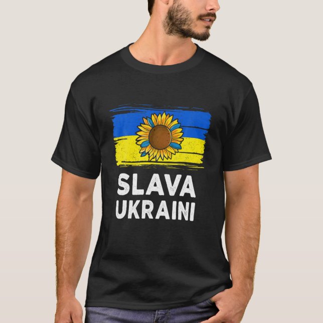 Slava Ukrainini Glory to Ukraina Support Ukrainas  T Shirt (Framsida)