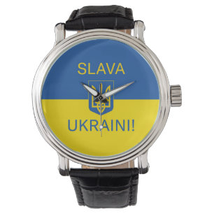 Slava Ukrainini glory Ukraina krig fredssymbol pat Armbandsur