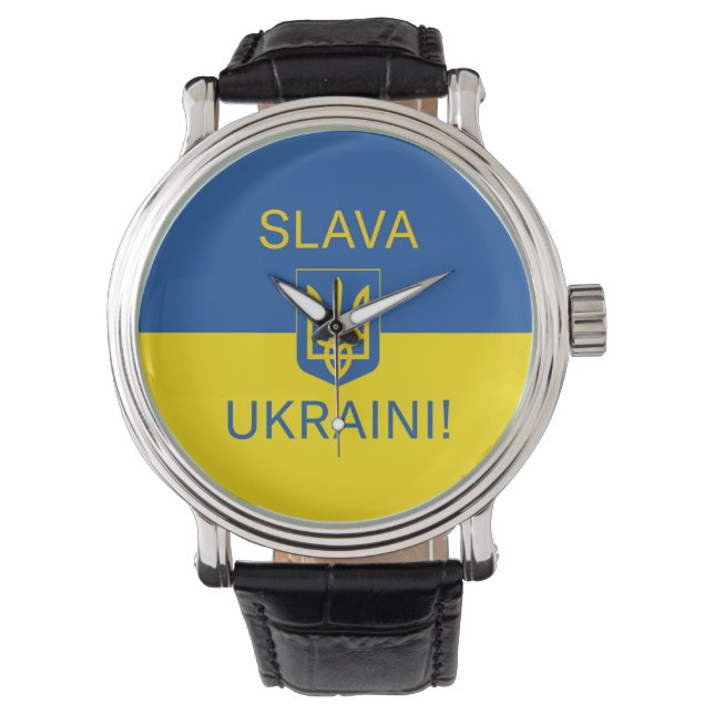 Slava Ukrainini glory Ukraina krig fredssymbol pat Armbandsur (Framsida)