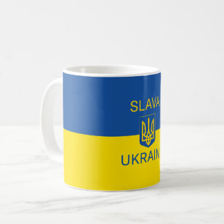 Slava Ukrainini glory Ukraina krig fredssymbol pat Kaffemugg