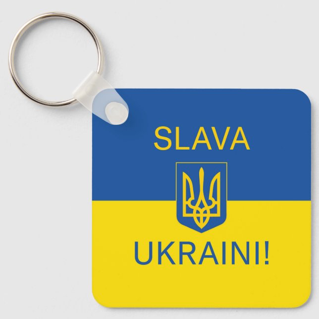 Slava Ukrainini glory Ukraina krig fredssymbol pat Nyckelring (Framsida)