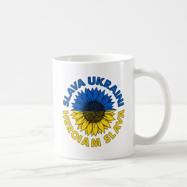 Slava Ukrainini Heroiam slava solrosolja Ukraina f Kaffemugg (Höger)