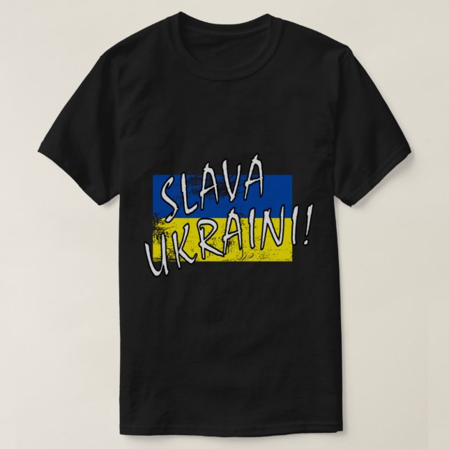 Slava Ukrainini med Flagga! T Shirt (Design framsida)