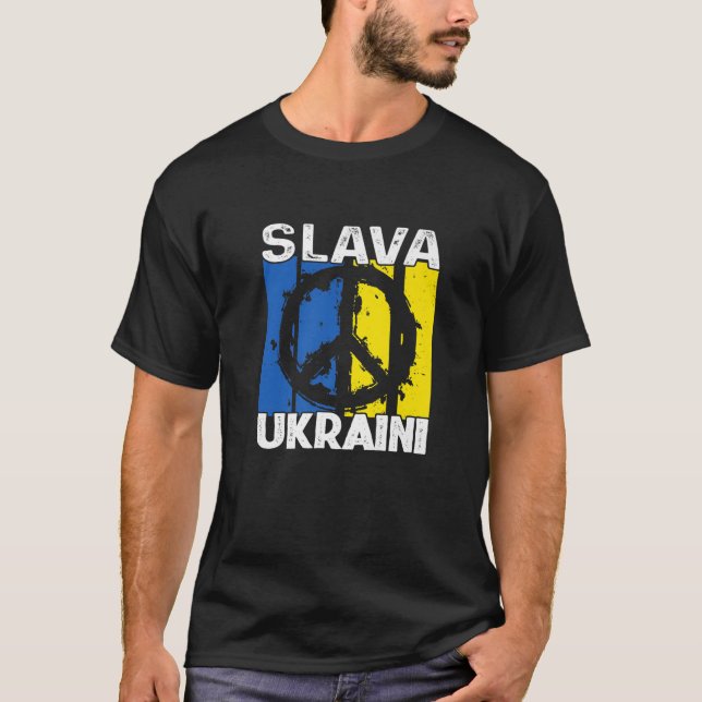 Slava Ukrainini Peace in Ukraina T Shirt (Framsida)