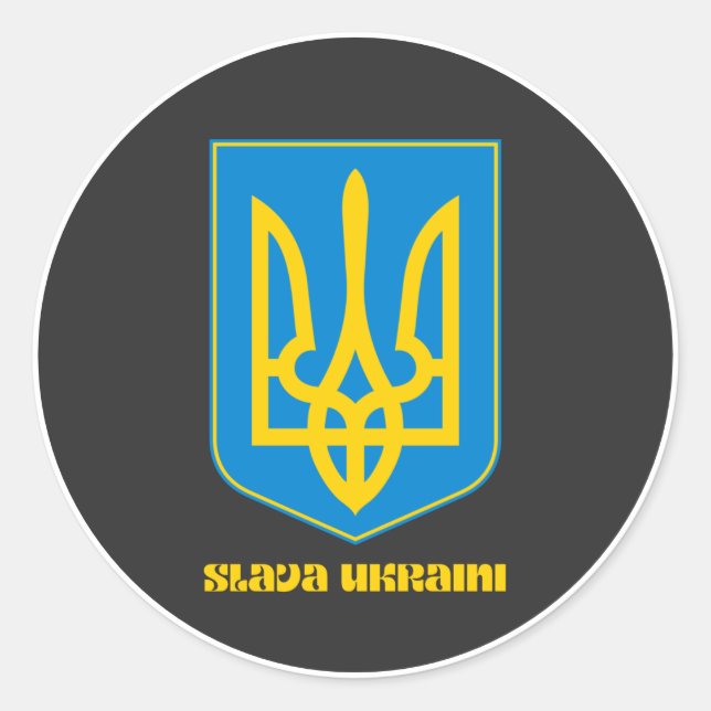 Slava Ukrainini Shield Gult Runt Klistermärke (Framsida)