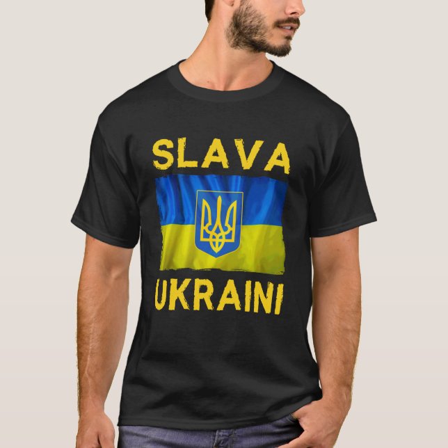 Slava Ukrainini slava ukraina flagga  T Shirt (Framsida)