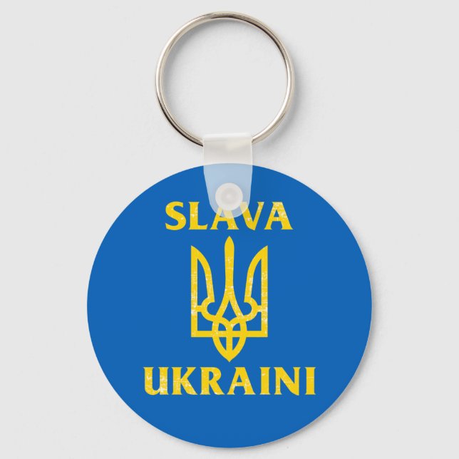 Slava Ukrainini slava ukrayini Ukraina flagga Nyckelring (Framsida)