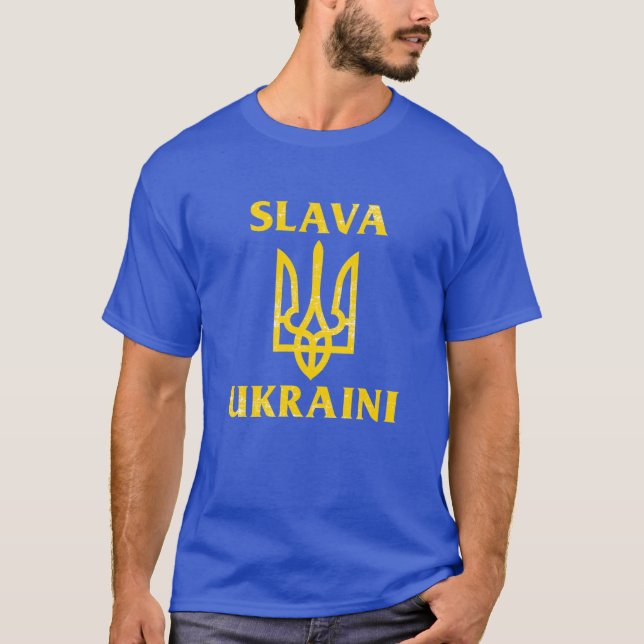 Slava Ukrainini slava ukrayini Ukraina flagga T Shirt (Framsida)