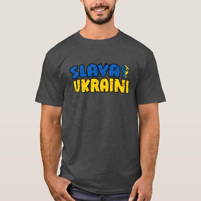 Slava Ukrainini Ukraina Krig T Shirt (Framsida)