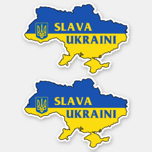 Slava Ukrainini Ukraina Ukrainukrainsk flagga kart Klistermärken
