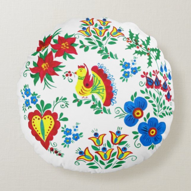 Slavic Blommönster Rund Kudde (Framsidan)