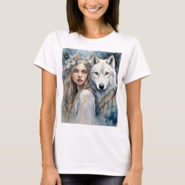 Slavic-flicka och vit Varg T Shirt