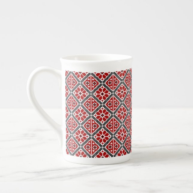 Slavisk Etnisk Broderi, Balkan Traditionell Benporslin Mugg (Vänster)