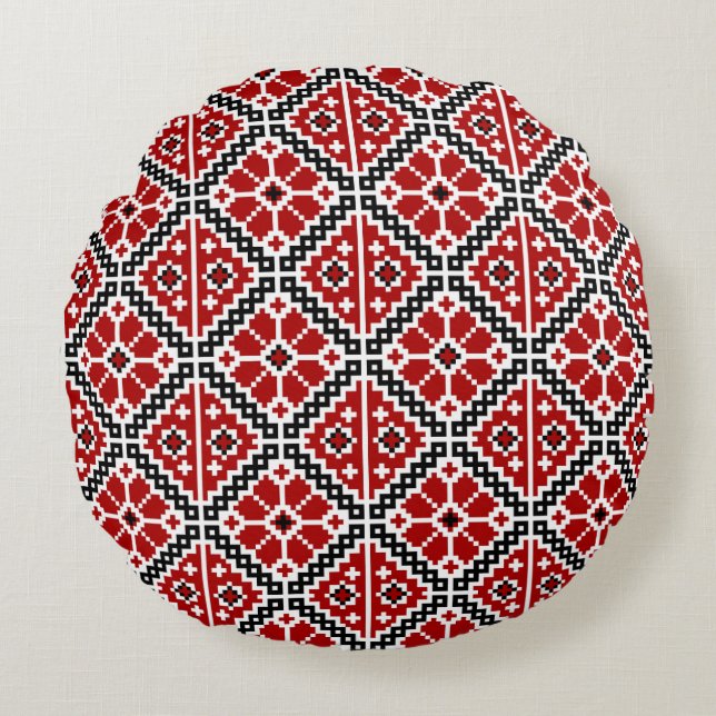 Slavisk Etnisk Broderi, Balkan Traditionell Rund Kudde (Framsidan)