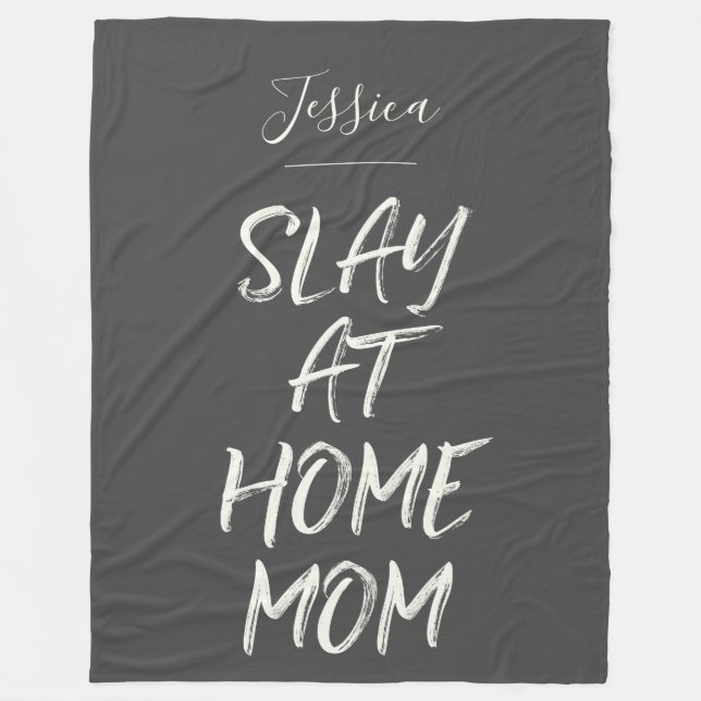 Slay at Home Mamma Lundny Personlig Namn Grått Fleecefilt (Framsidan)