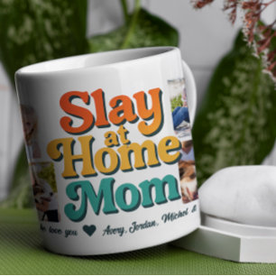 Slay at Home Mamma Personlig 8 Photo Collage Kaffemugg