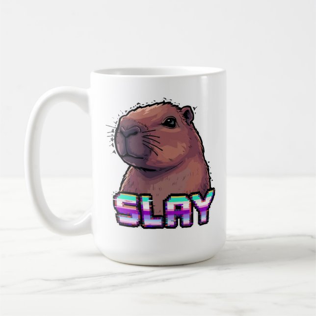 Slay Capybara Funny Animal Meme Kaffemugg (Vänster)
