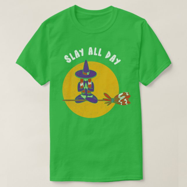 Slay hela dagen Halloween Witch Funny Party Tee Sc (Design framsida)