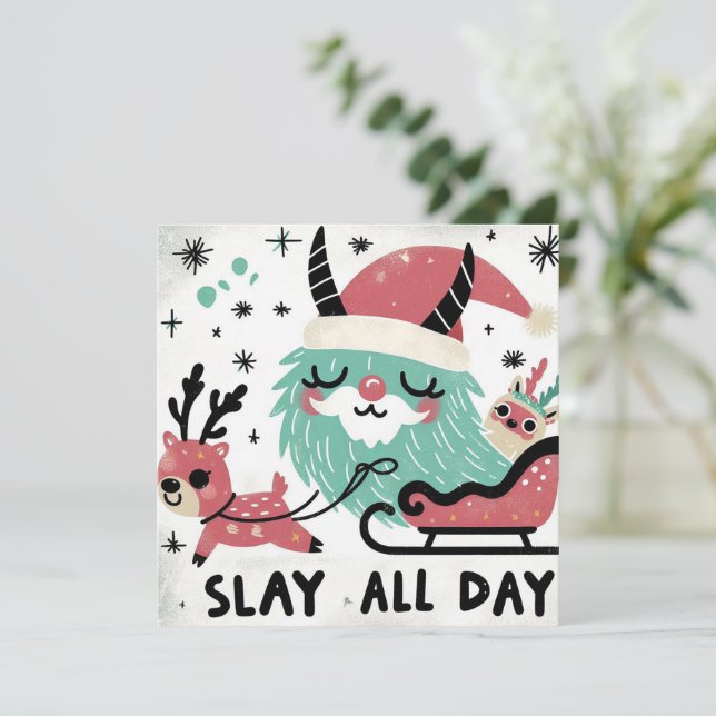 Slay hela dagen Santa sleigh Julkort (Stående Fram)