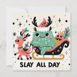 Slay hela dagen Santa sleigh Julkort
