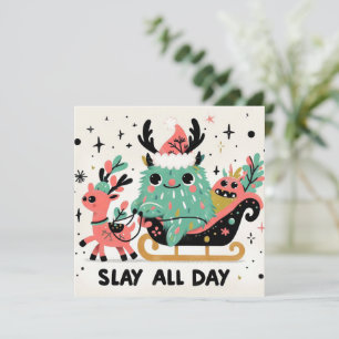 Slay hela dagen Santa sleigh Julkort