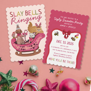 Slay Klockor Ringing Ugly jul Sweater Party Inbjudningar