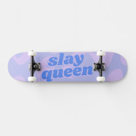 Slay Queen Pastel Blue Groovy Modern Typography Mini Skateboard Bräda 18,5 Cm