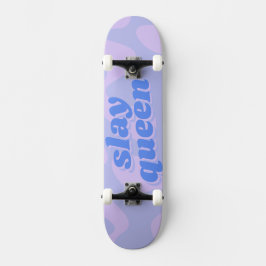 Slay Queen Pastel Blue Groovy Modern Typography Mini Skateboard Bräda 18,5 Cm