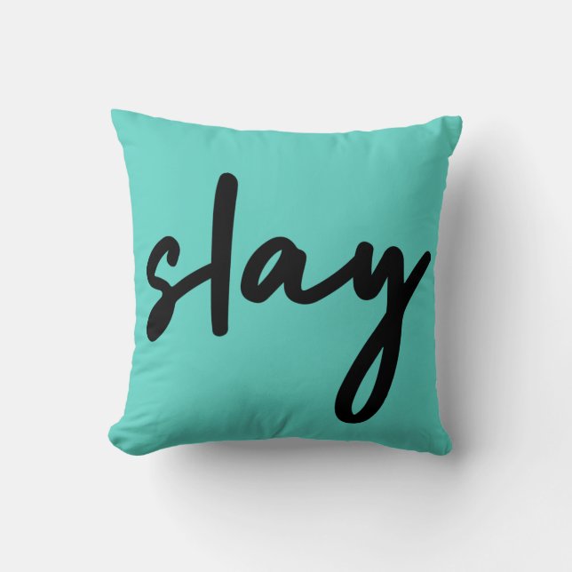 Slay | Trendig Snyggt Modern minimalistisk cyan-Gr Kudde (Framsida)