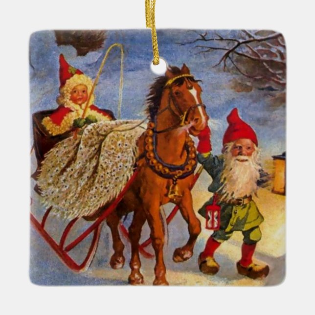 "Sled Ride på natten" av Jenny Nystrom Julgransprydnad Keramik (Framsida)