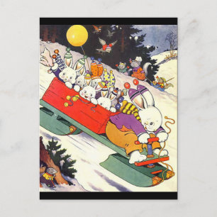 Sledding Bunnies Vykort