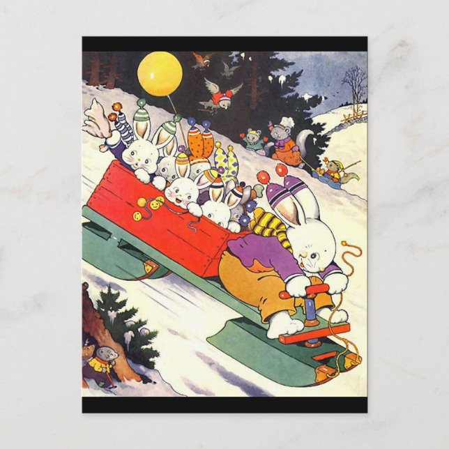 Sledding Bunnies Vykort (Framsida)