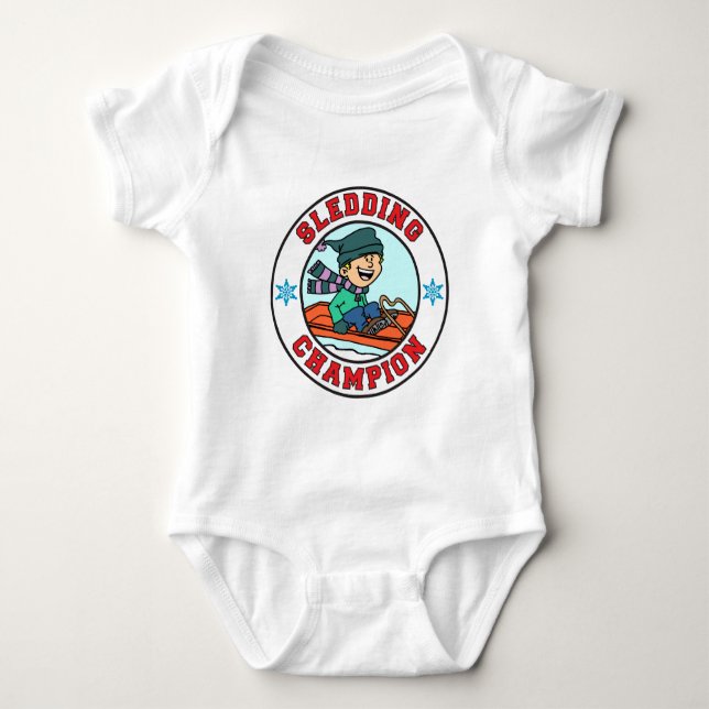 Sledding Champion Tecknad Boy T-shirt (Framsida)